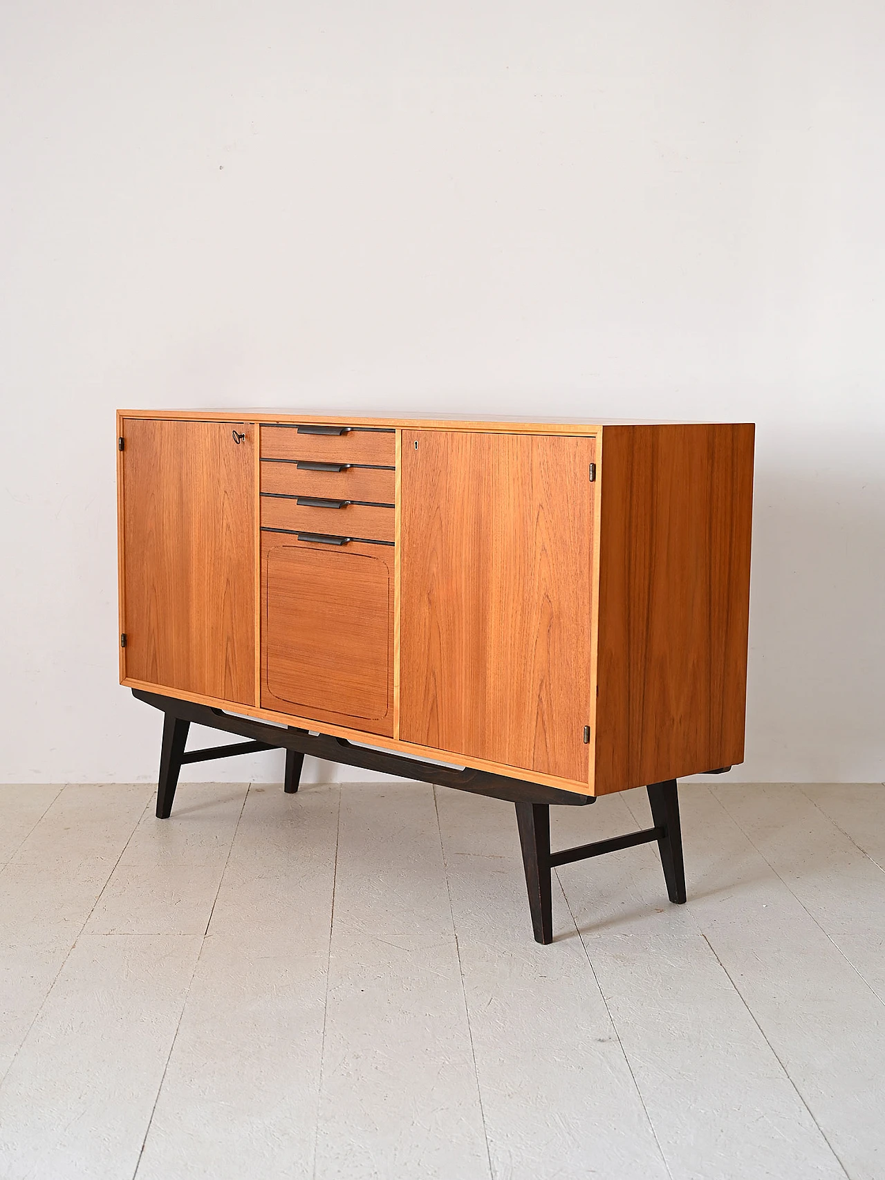 Scandinavian teak sideboard with black details, 1960s 5