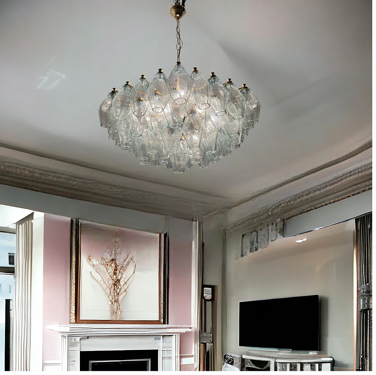 Poliedri style Murano glass polygon chandelier, 1980s 4