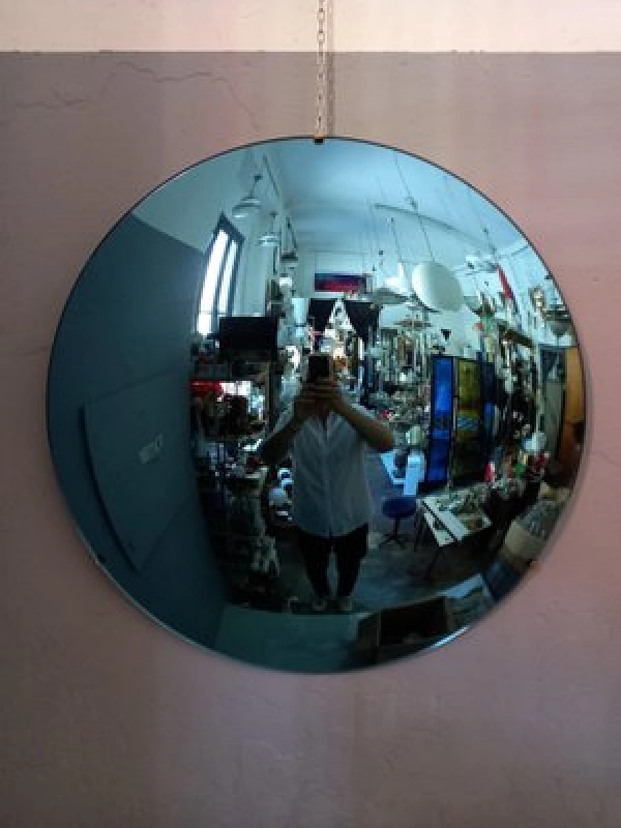 Specchio convesso blu con struttura in ferro orientabile, anni 2000 1