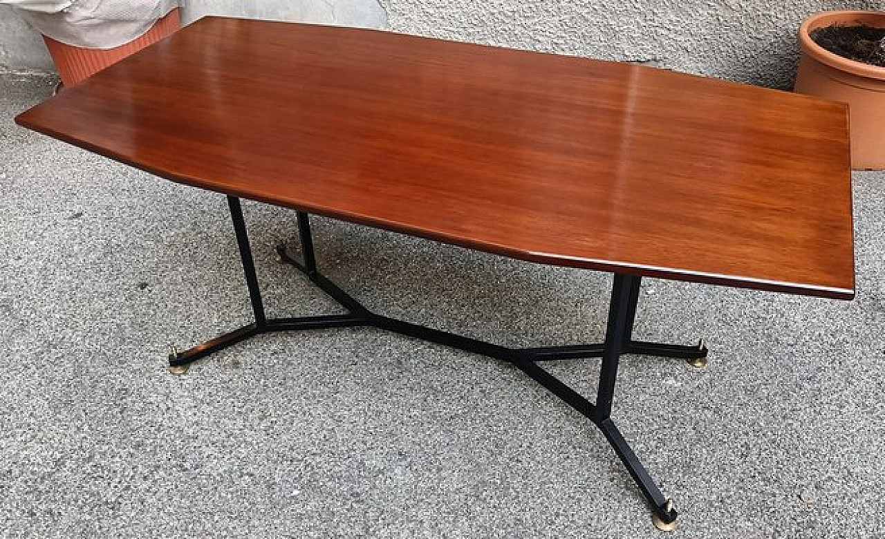 Iron, wood & brass adjustabe octagonal table, 1950s 1