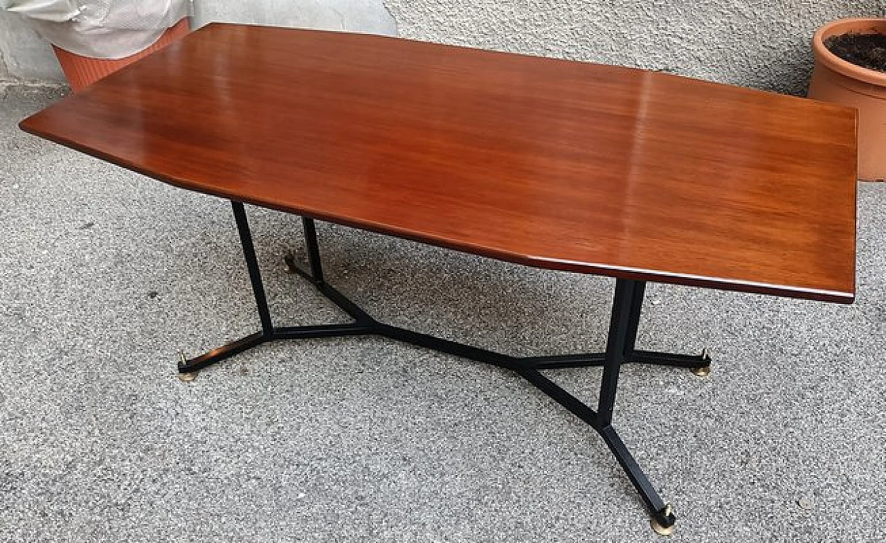Iron, wood & brass adjustabe octagonal table, 1950s 2