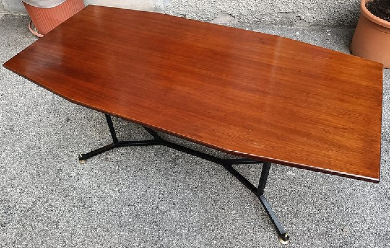Iron, wood & brass adjustabe octagonal table, 1950s 4