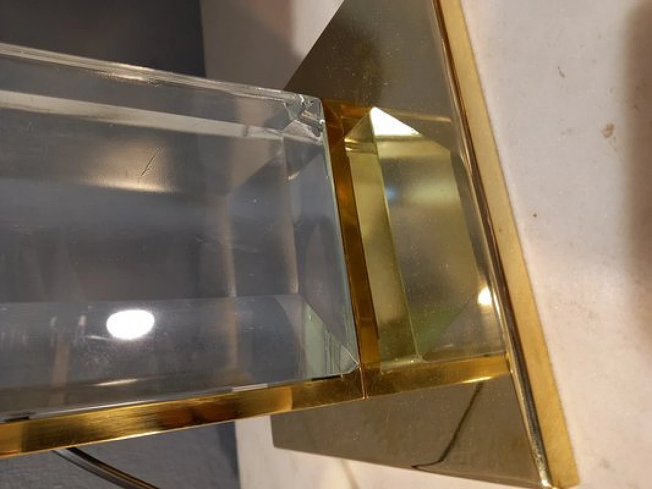 Coppia di Lampade da tavolo in vetro, tessuto ed ottone, anni 2000 4