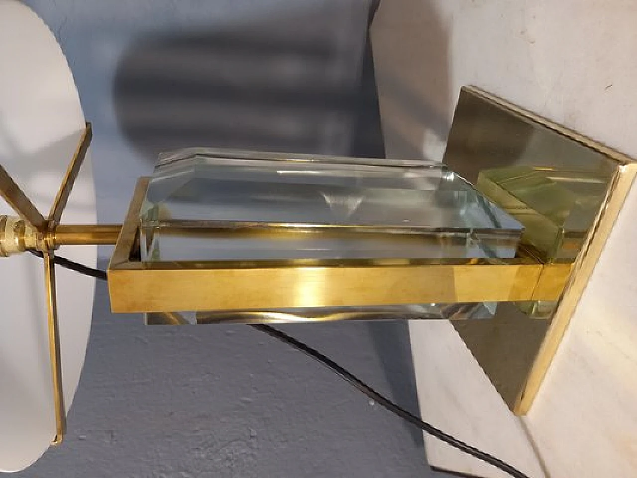 Coppia di Lampade da tavolo in vetro, tessuto ed ottone, anni 2000 5