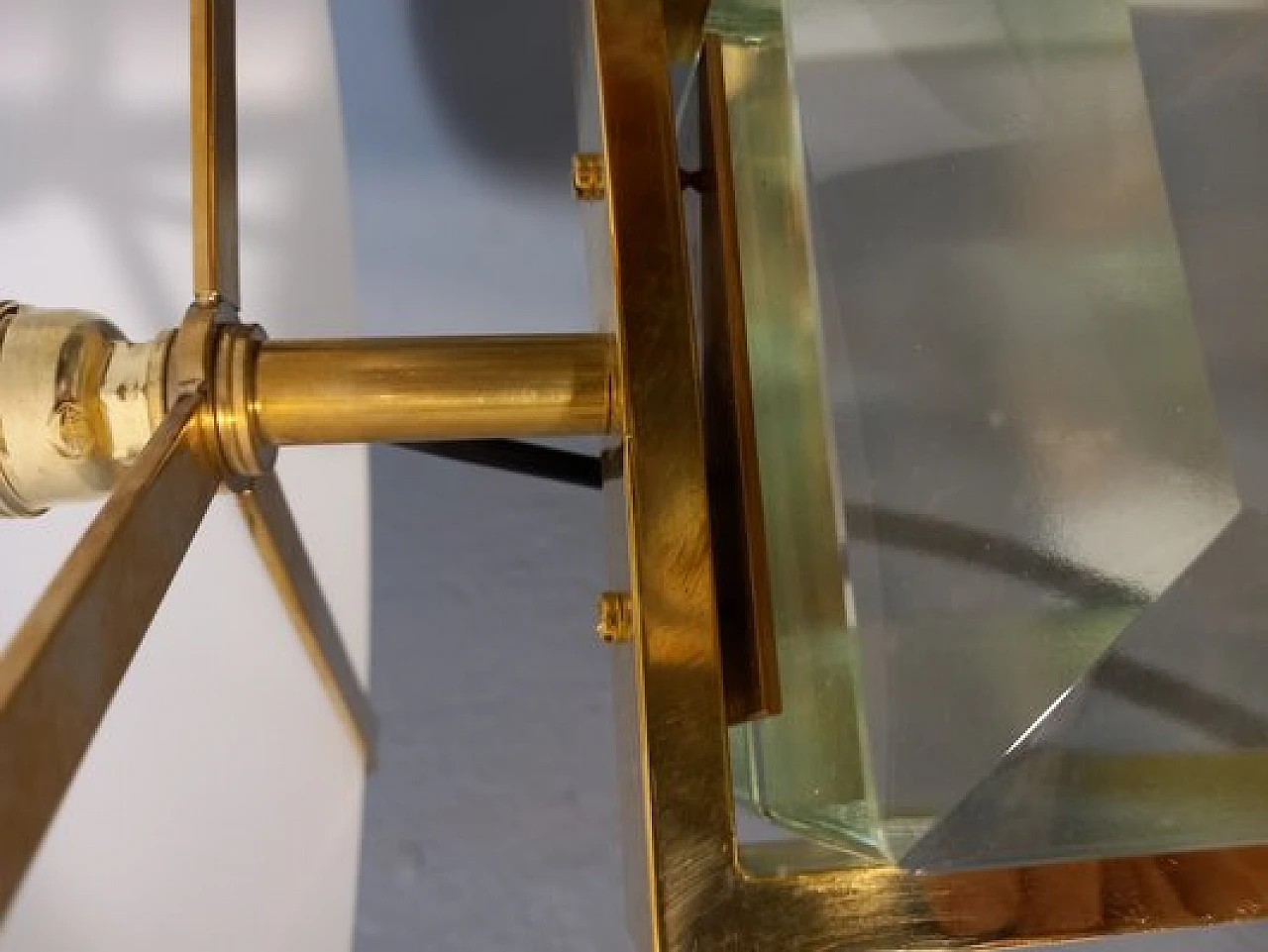 Coppia di Lampade da tavolo in vetro, tessuto ed ottone, anni 2000 11