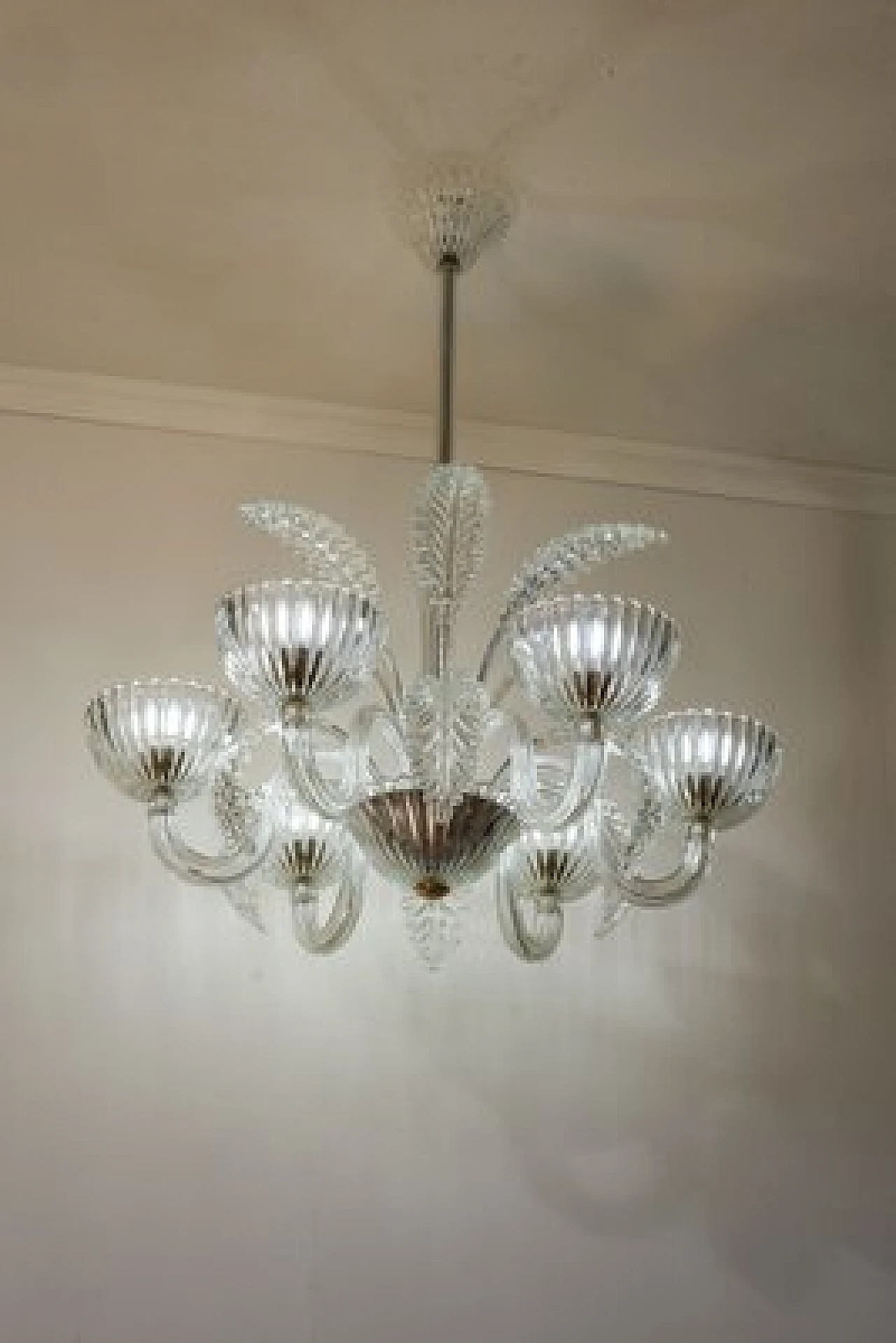Murano glass chandelier attributed to Barovier & Toso, 1940s 5