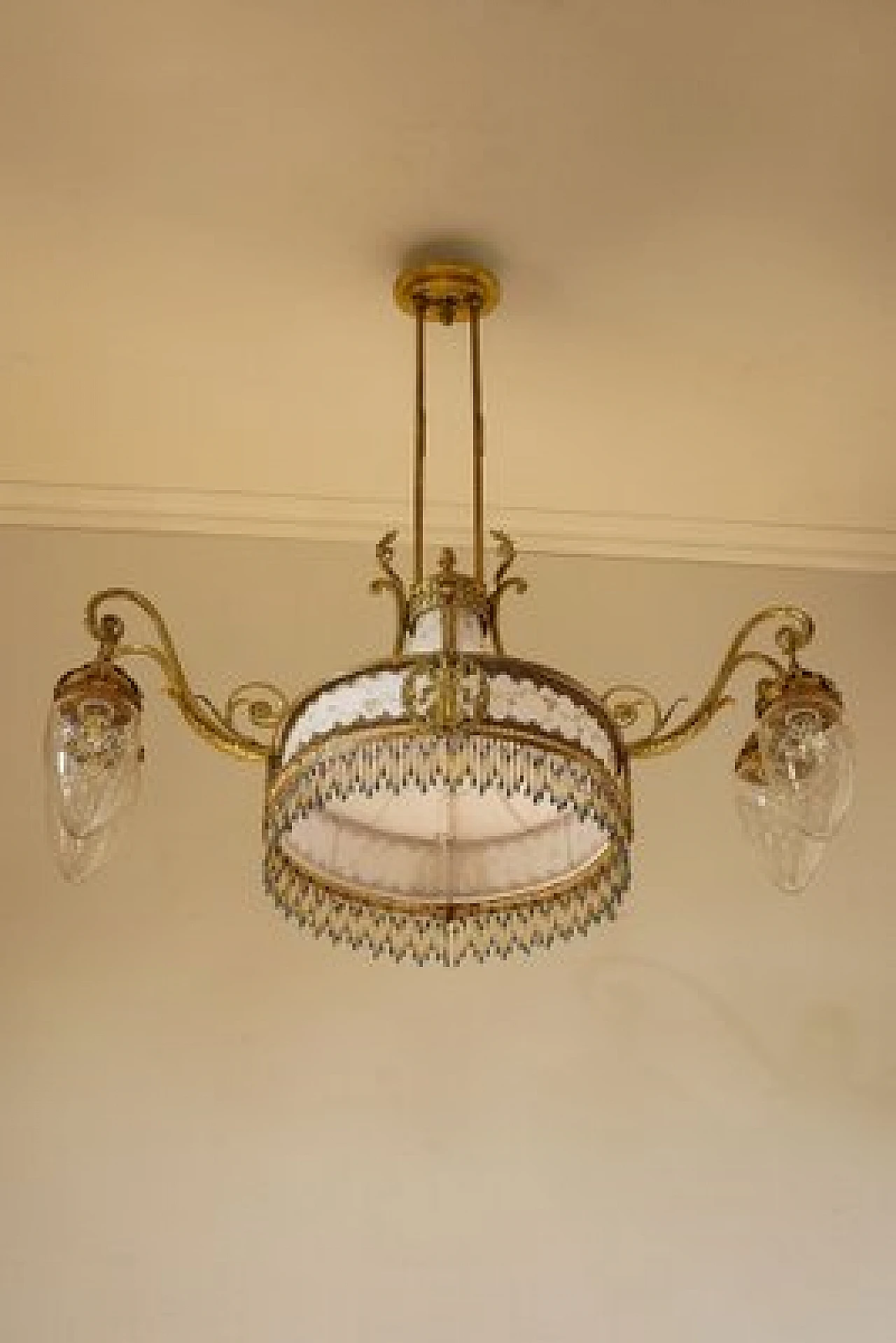 Lampadario a cinque luci Art Nouveau in ottone dorato, fine '800 6