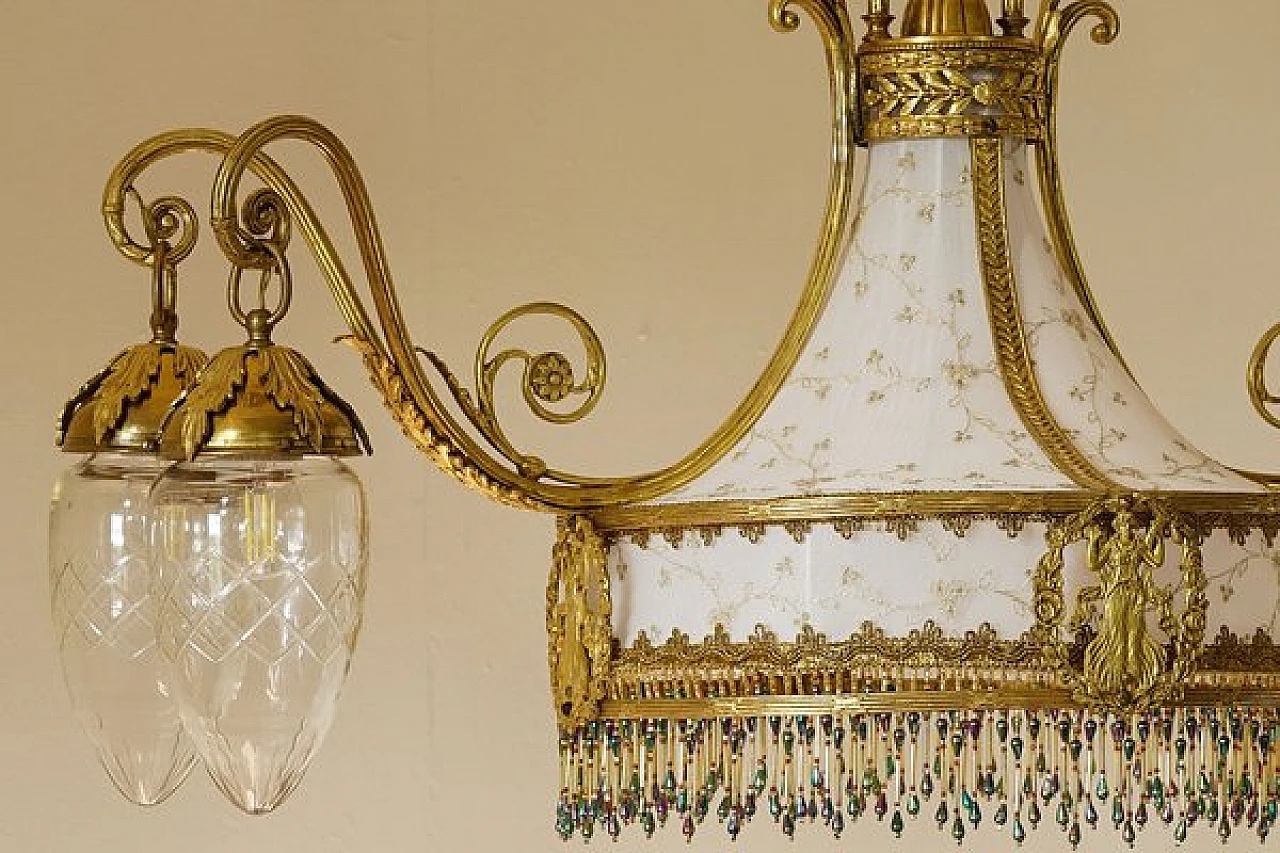 Lampadario a cinque luci Art Nouveau in ottone dorato, fine '800 7