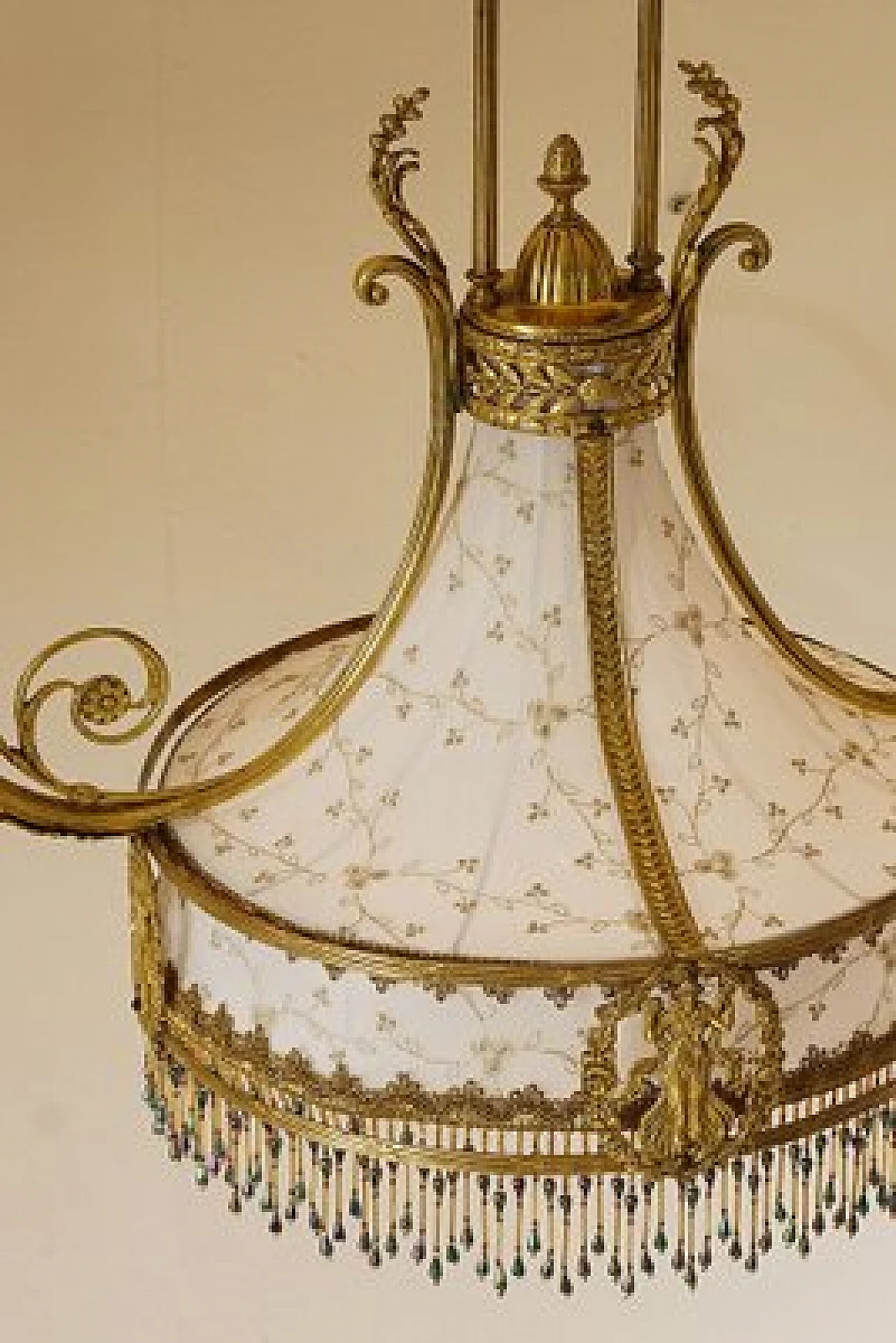 Lampadario a cinque luci Art Nouveau in ottone dorato, fine '800 8