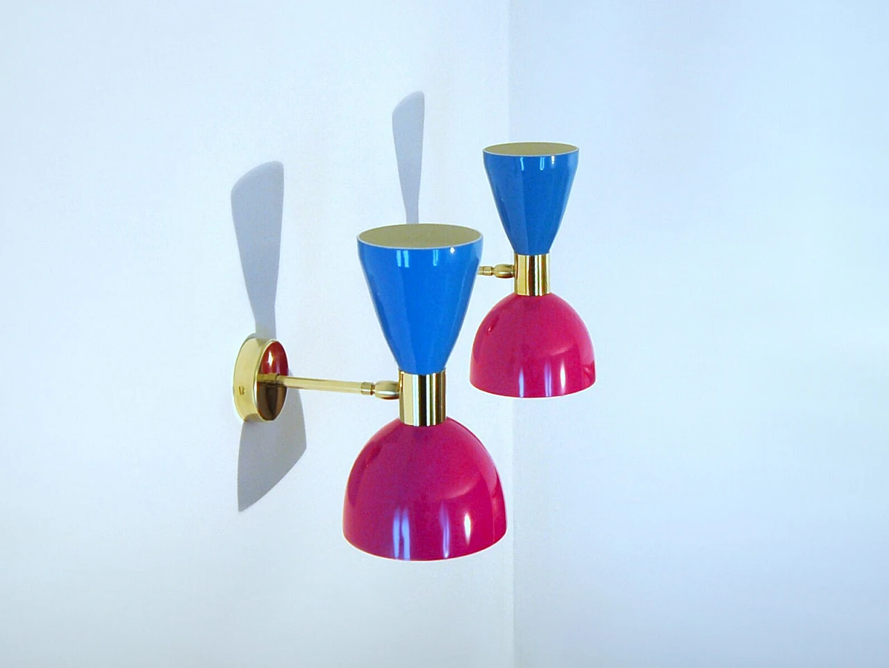 Wall light with violet and light blue double cone lampshade 5