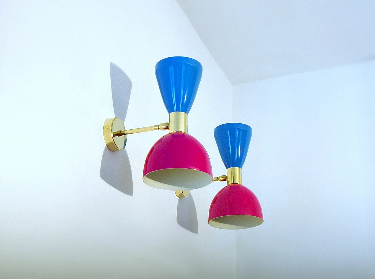 Wall light with violet and light blue double cone lampshade 6