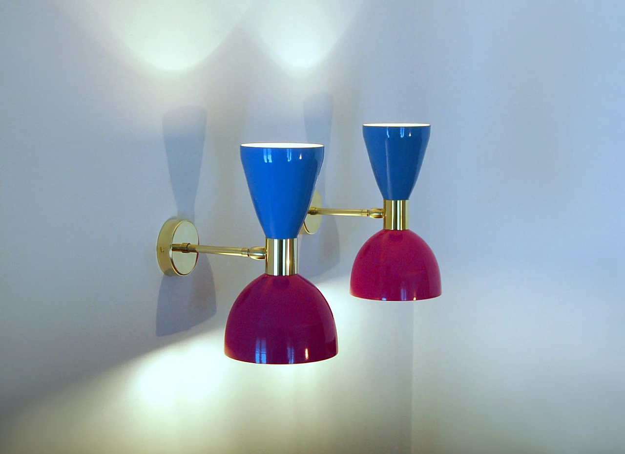 Wall light with violet and light blue double cone lampshade 9