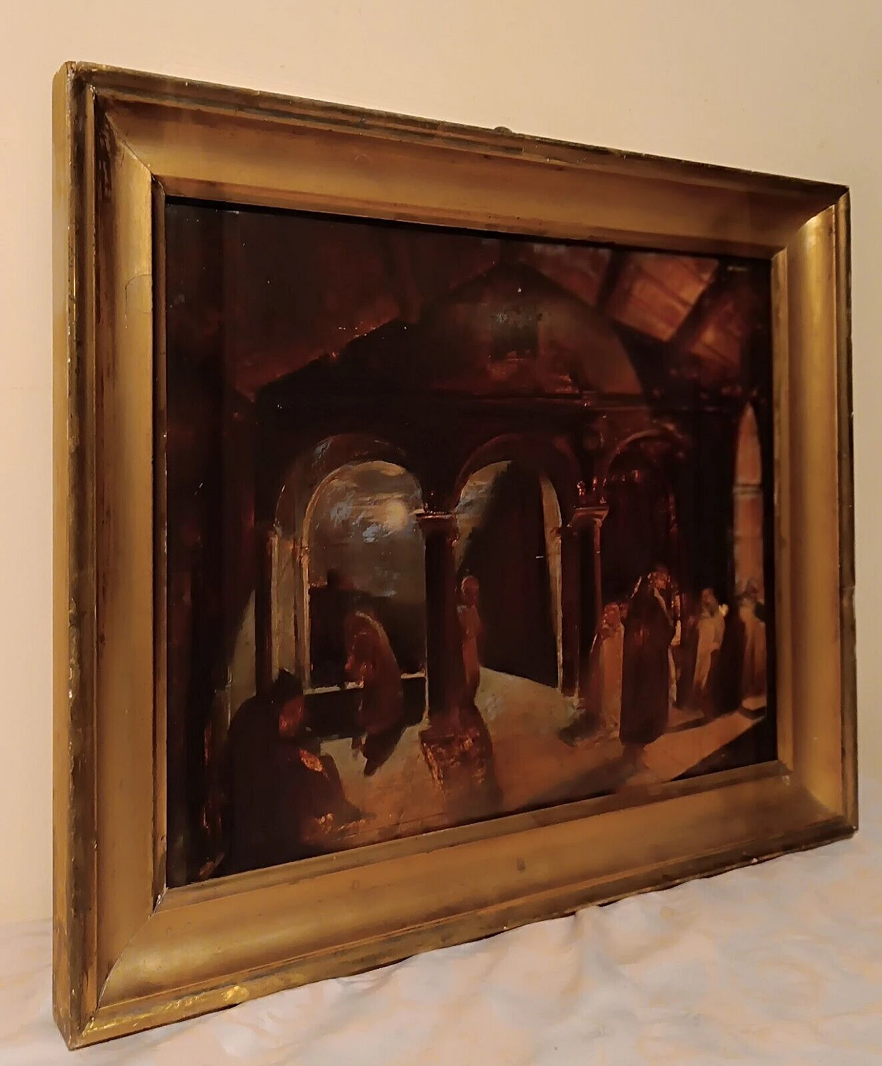 Convent with friars, oil sketch on panel, 19th century 1