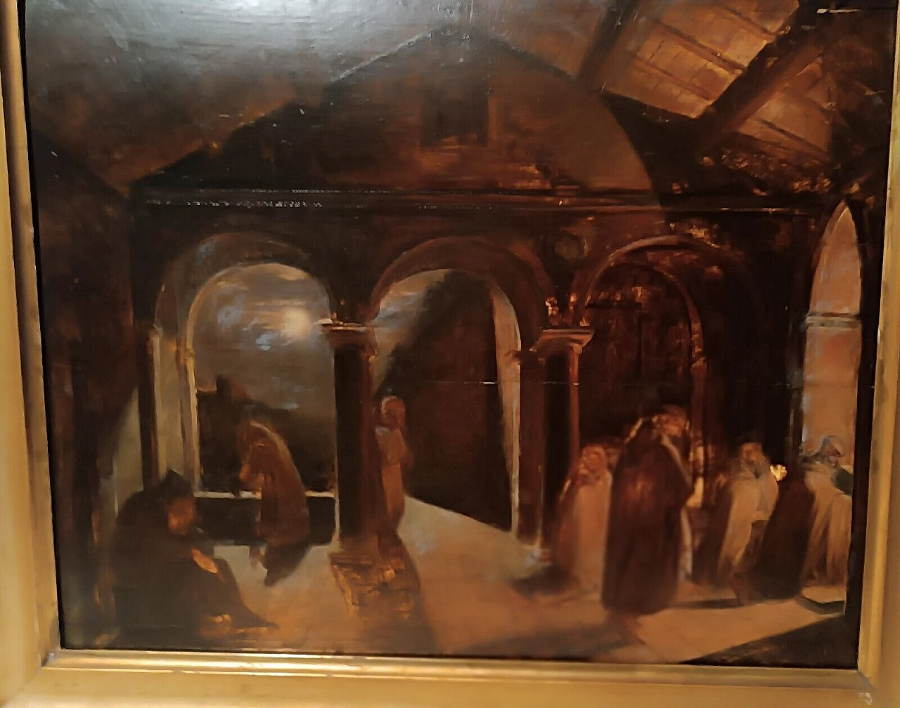 Convent with friars, oil sketch on panel, 19th century 2