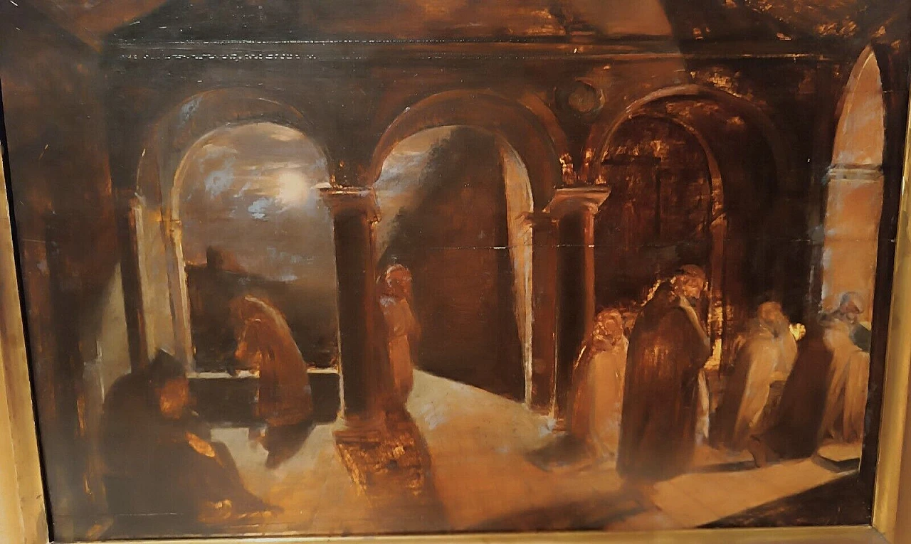 Convent with friars, oil sketch on panel, 19th century 3