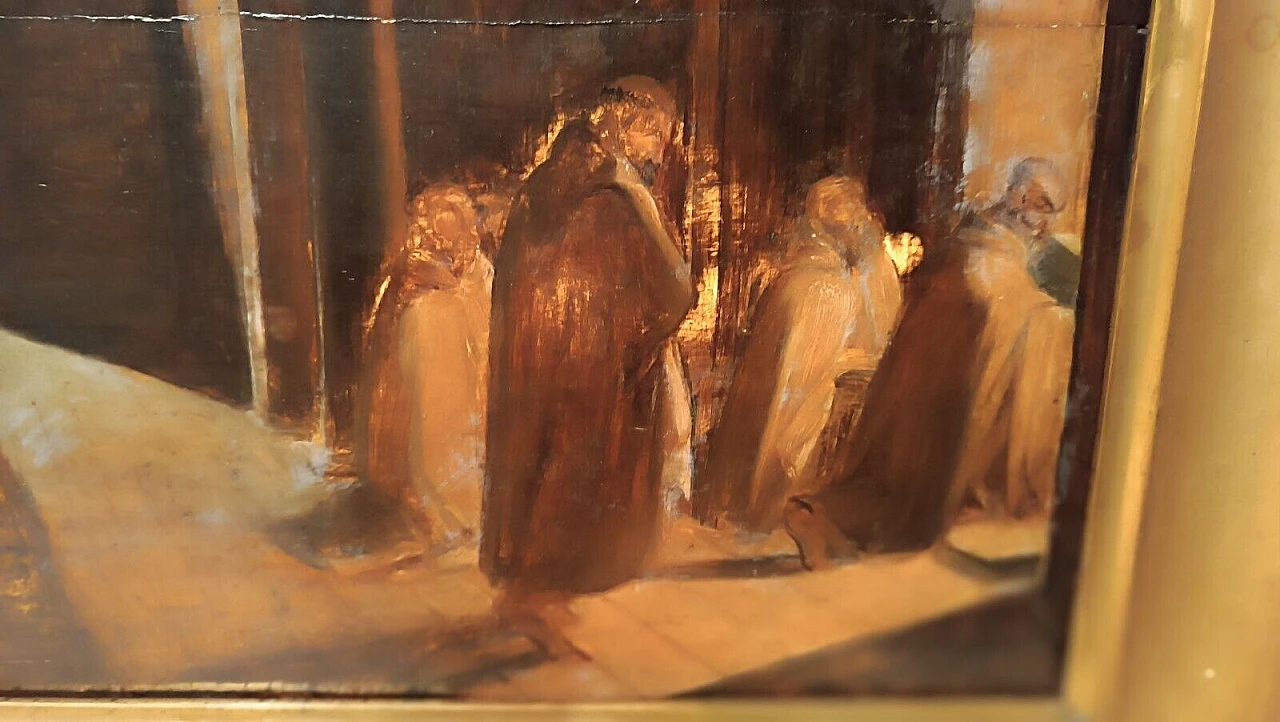 Convent with friars, oil sketch on panel, 19th century 4