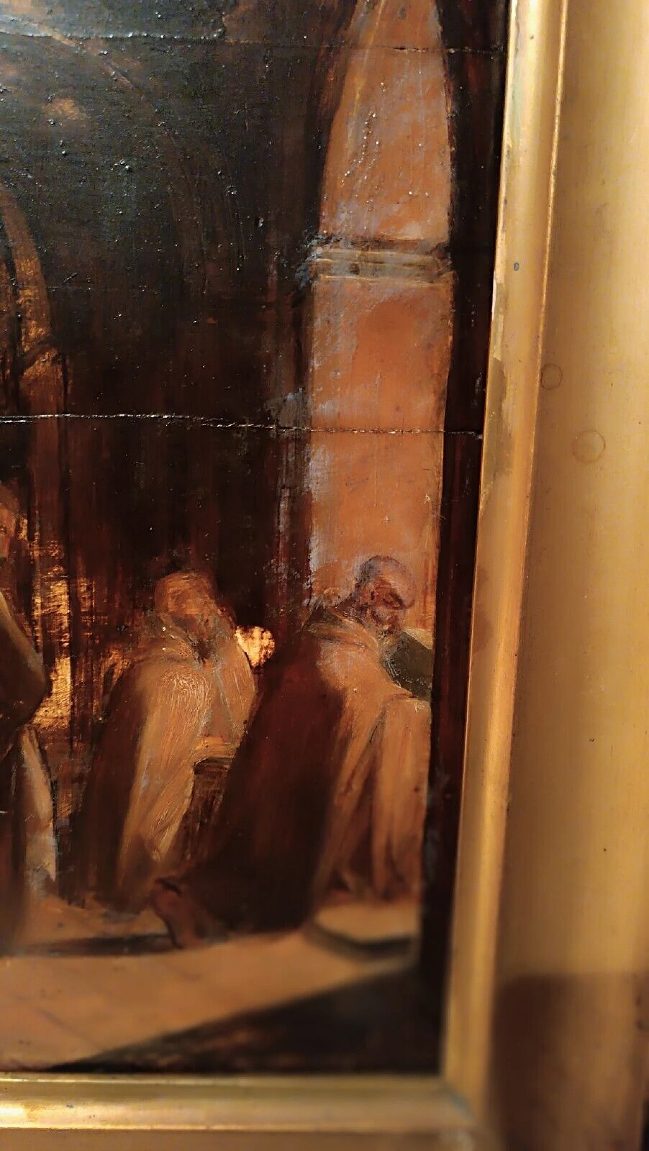 Convent with friars, oil sketch on panel, 19th century 5