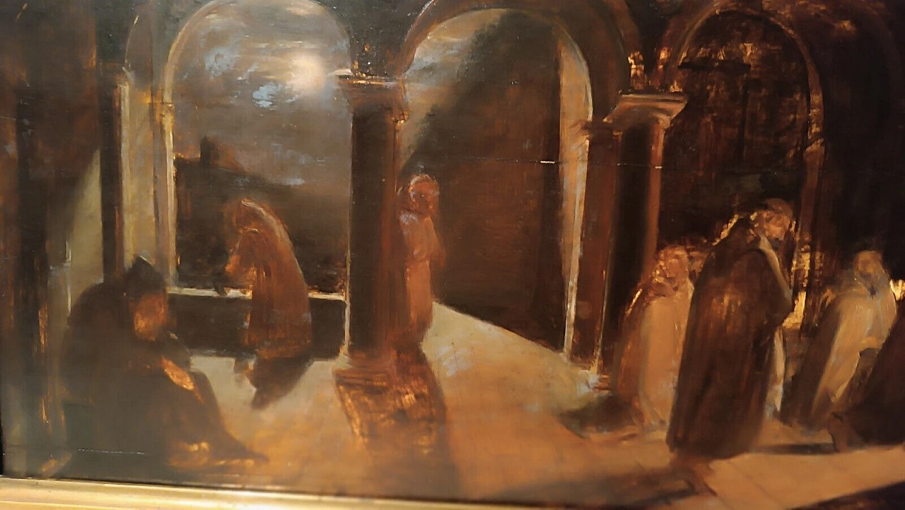 Convent with friars, oil sketch on panel, 19th century 6