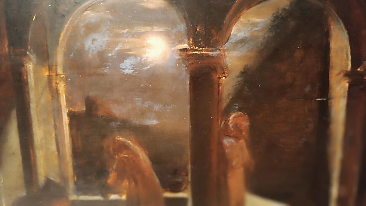 Convent with friars, oil sketch on panel, 19th century 7