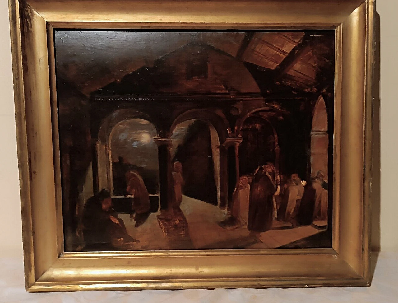 Convent with friars, oil sketch on panel, 19th century 11