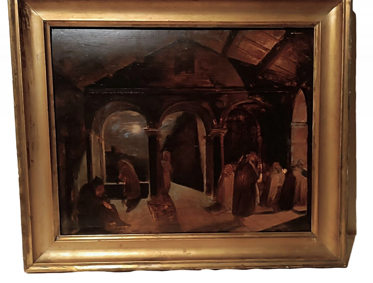 Convent with friars, oil sketch on panel, 19th century 14