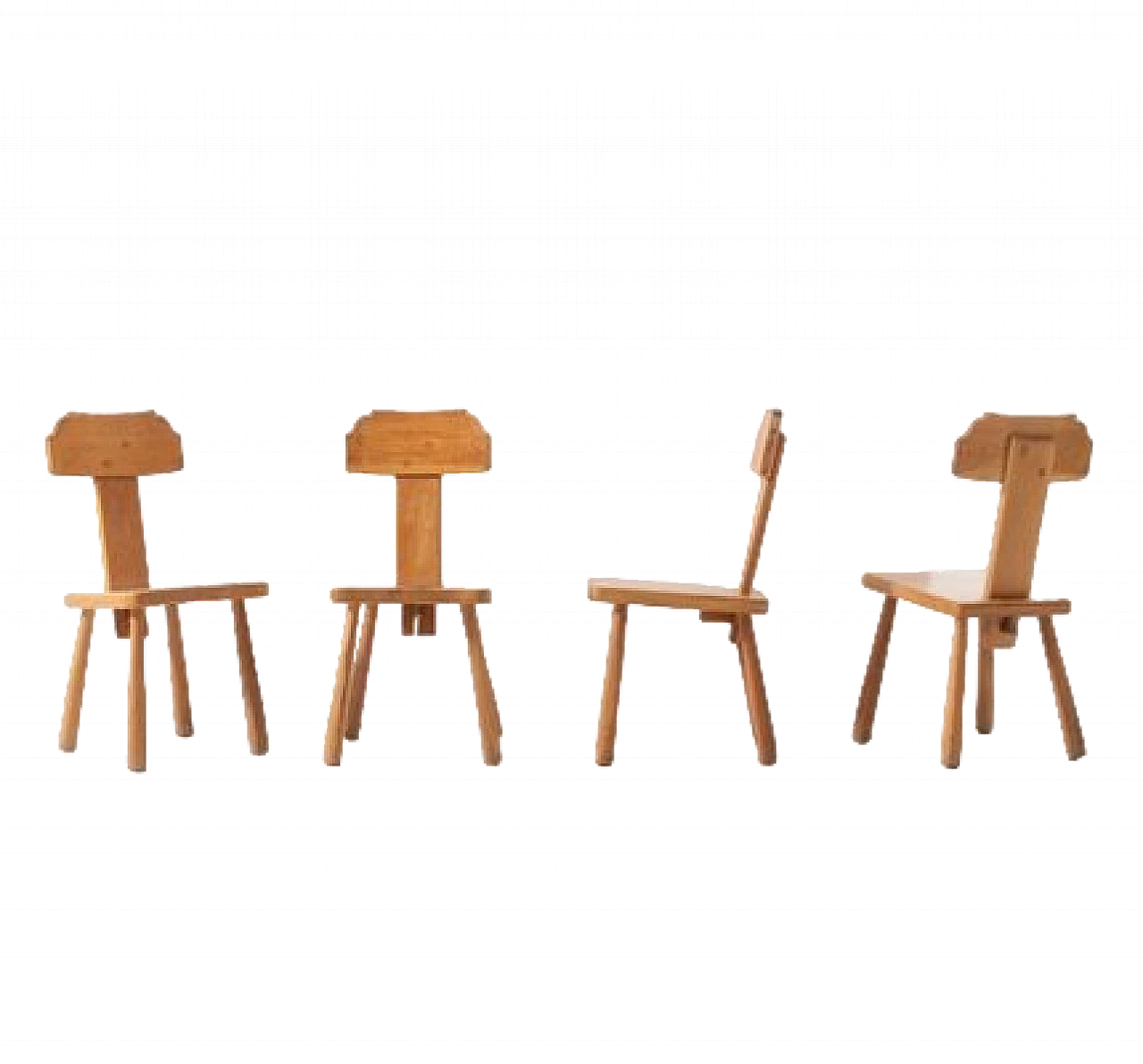 4 Brutalist wood chairs, 1950s 5