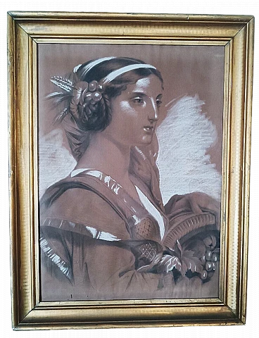 Female figure, pastel and charcoal portrait, 19th century