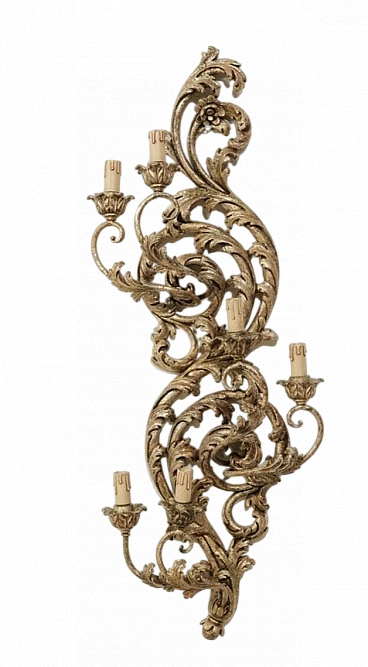 Six-light wall sconce in gilded carved wood, 1950s
