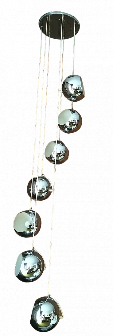Seven-light steel chandelier attributed to Guzzini, 1970s