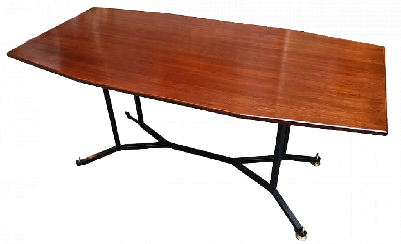 Iron, wood & brass adjustabe octagonal table, 1950s 6