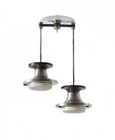 Lampadario a 2 luci in alluminio di O. Torlasco per Lumi, anni '60