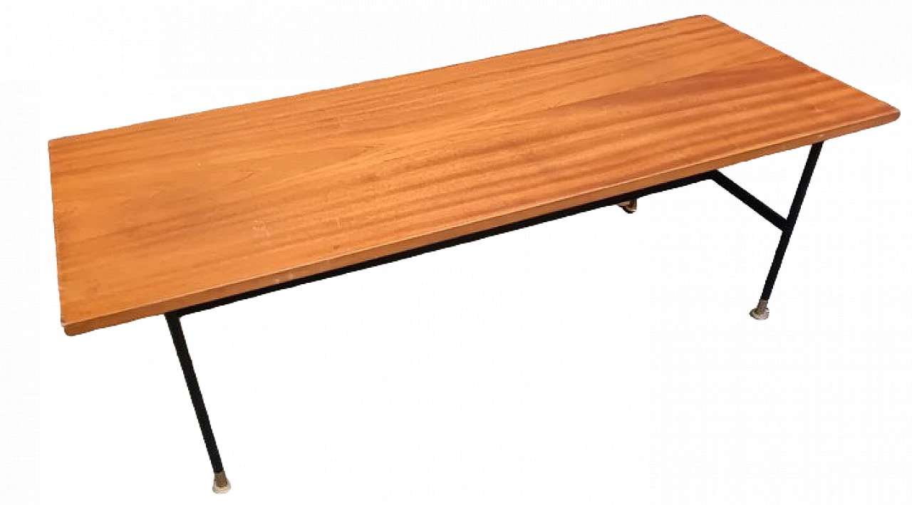 Tavolo rettangolare in legno con base in ferro ed ottone, anni '50 5