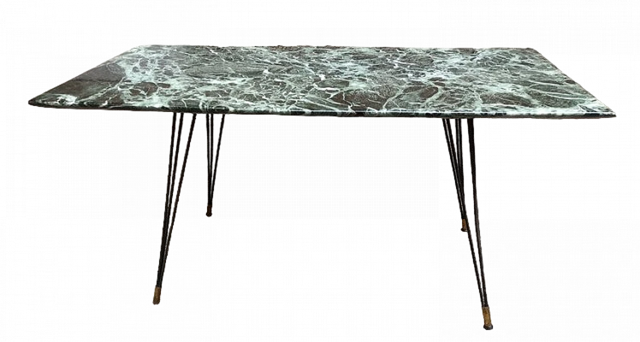 Tavolino con base in ferro con piano in marmo verde Alpi, anni '50 5