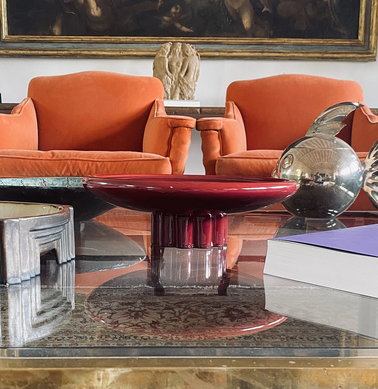 Art Deco red ceramic centerpiece by Paul Millet, 1930s 6