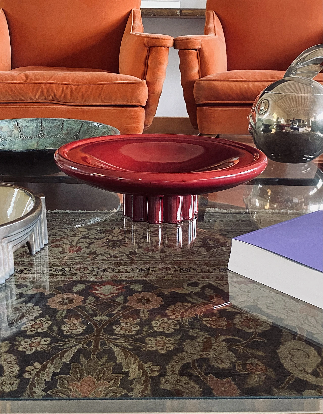 Art Deco red ceramic centerpiece by Paul Millet, 1930s 8