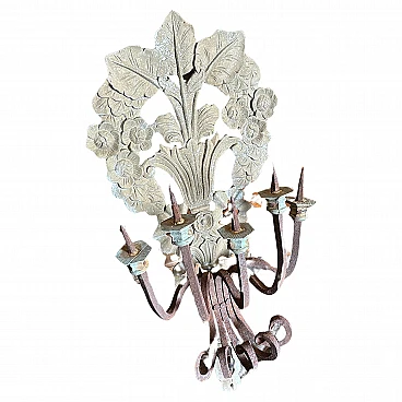 Art Nouveau iron and wood wall sconce, early 20th century