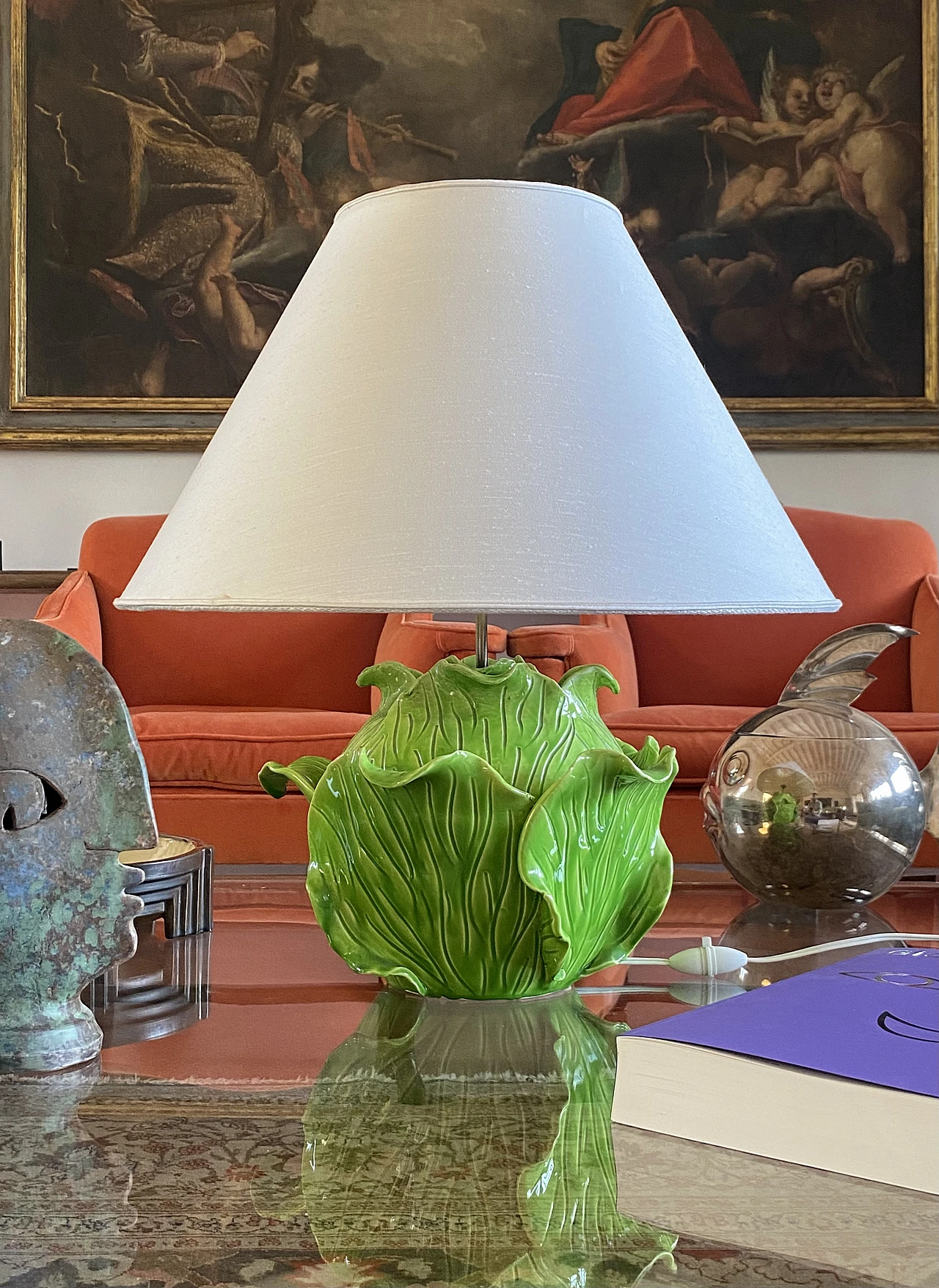 Lampada da tavolo lattuga in ceramica di Jean Roger, anni '50 4