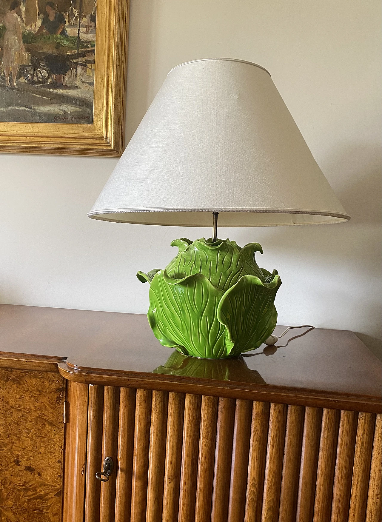 Lampada da tavolo lattuga in ceramica di Jean Roger, anni '50 8