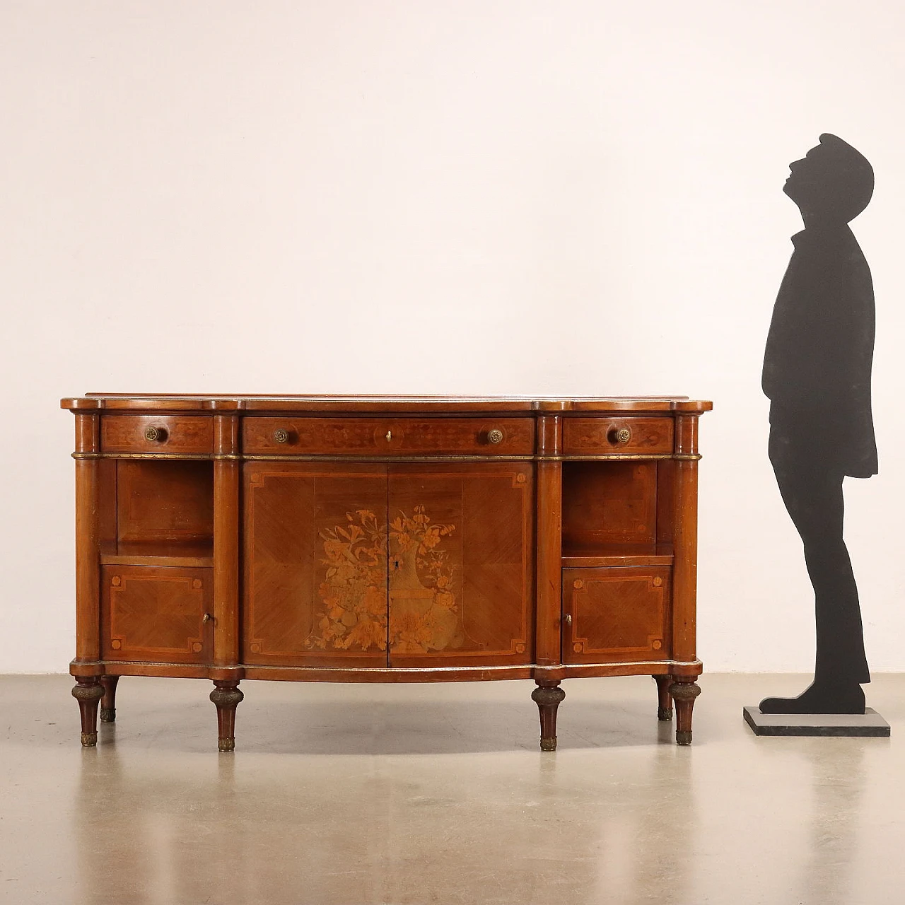 Servante in mogano con cassetti e intarsio floreale in acero 2