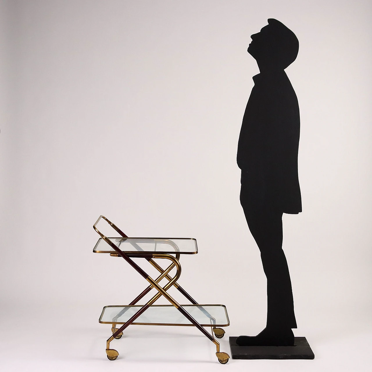 Bar cart in stained wood, glass and brass, 1950s 2