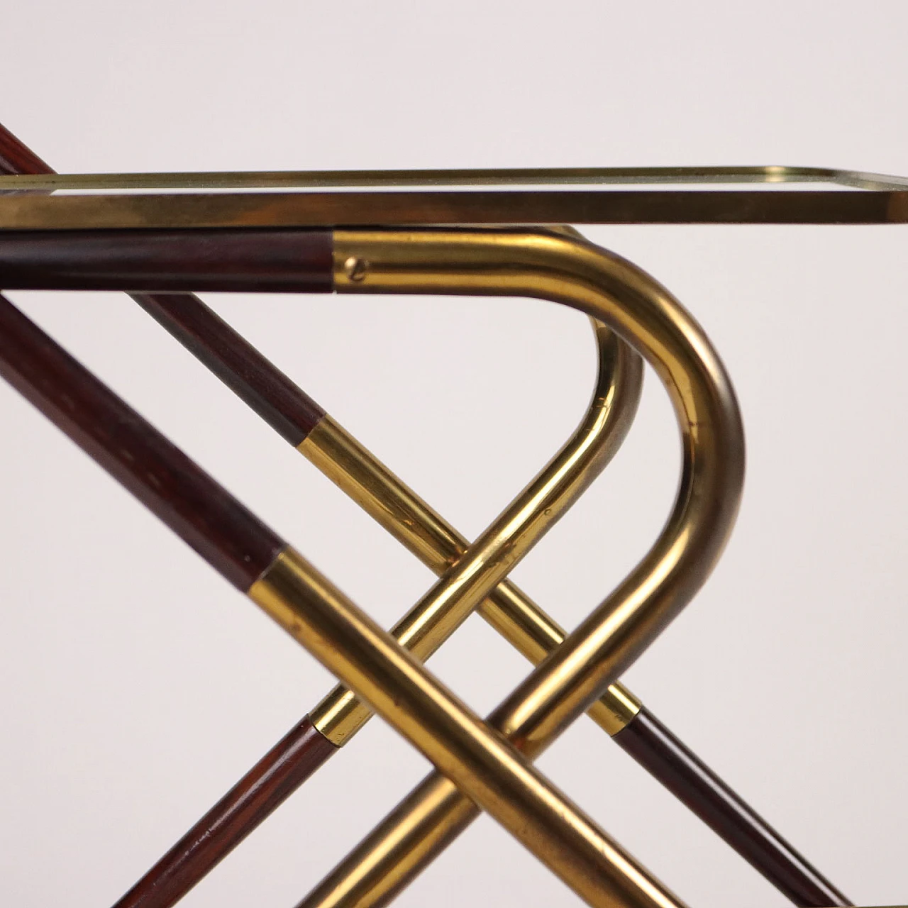 Bar cart in stained wood, glass and brass, 1950s 3