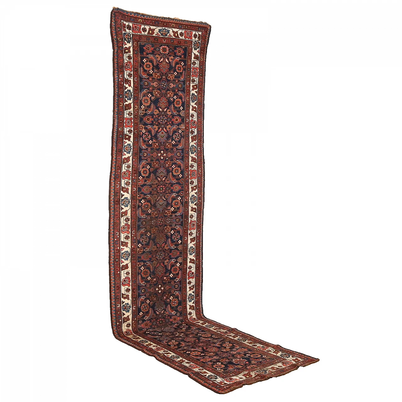 Red & brown thin knot Malayer rug in wool & cotton 1