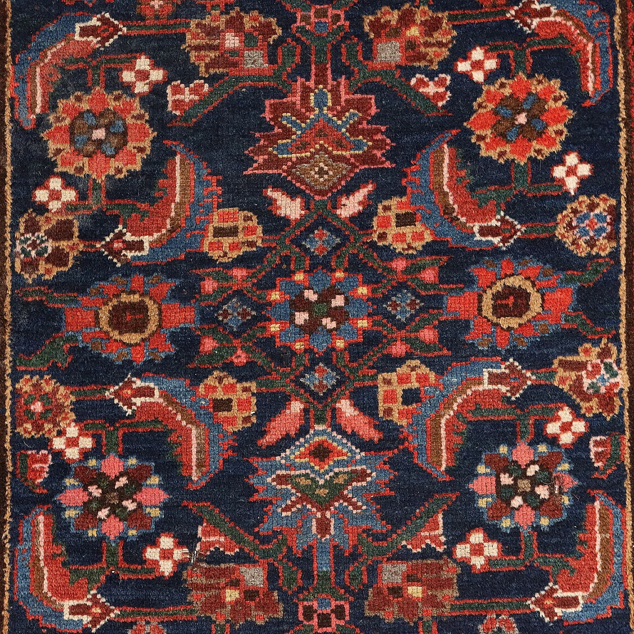 Red & brown thin knot Malayer rug in wool & cotton 4