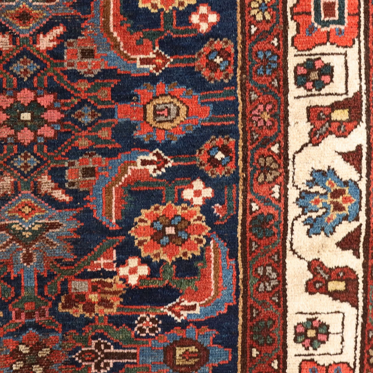 Red & brown thin knot Malayer rug in wool & cotton 5