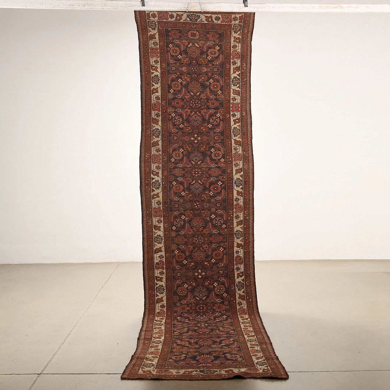 Red & brown thin knot Malayer rug in wool & cotton 7