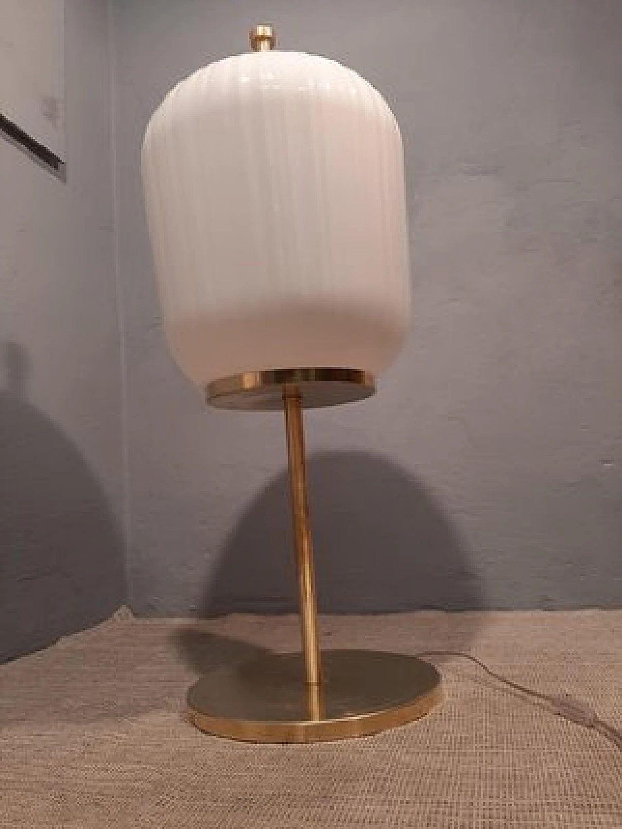 Table lamp with brass stem and satin glass lampshade, 2000s 9
