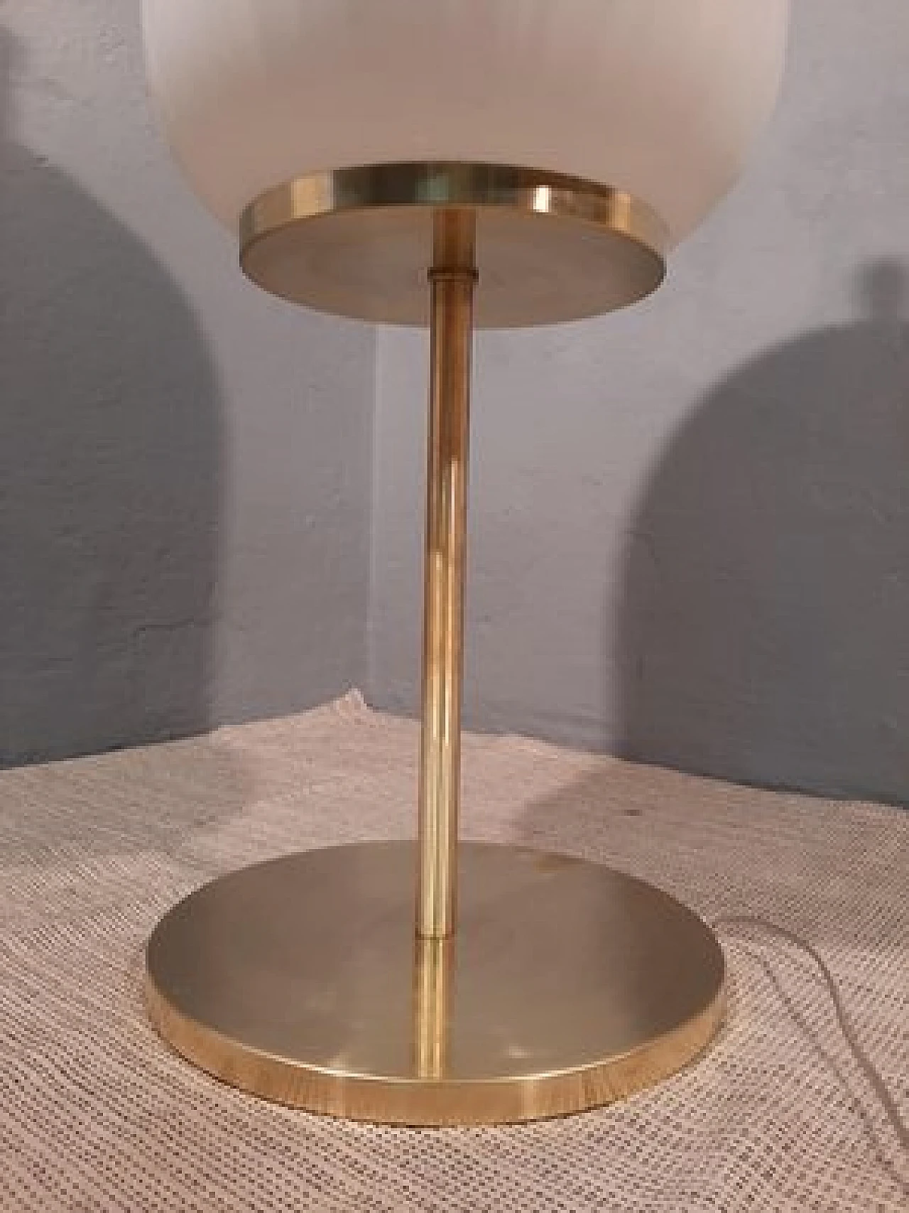 Table lamp with brass stem and satin glass lampshade, 2000s 12