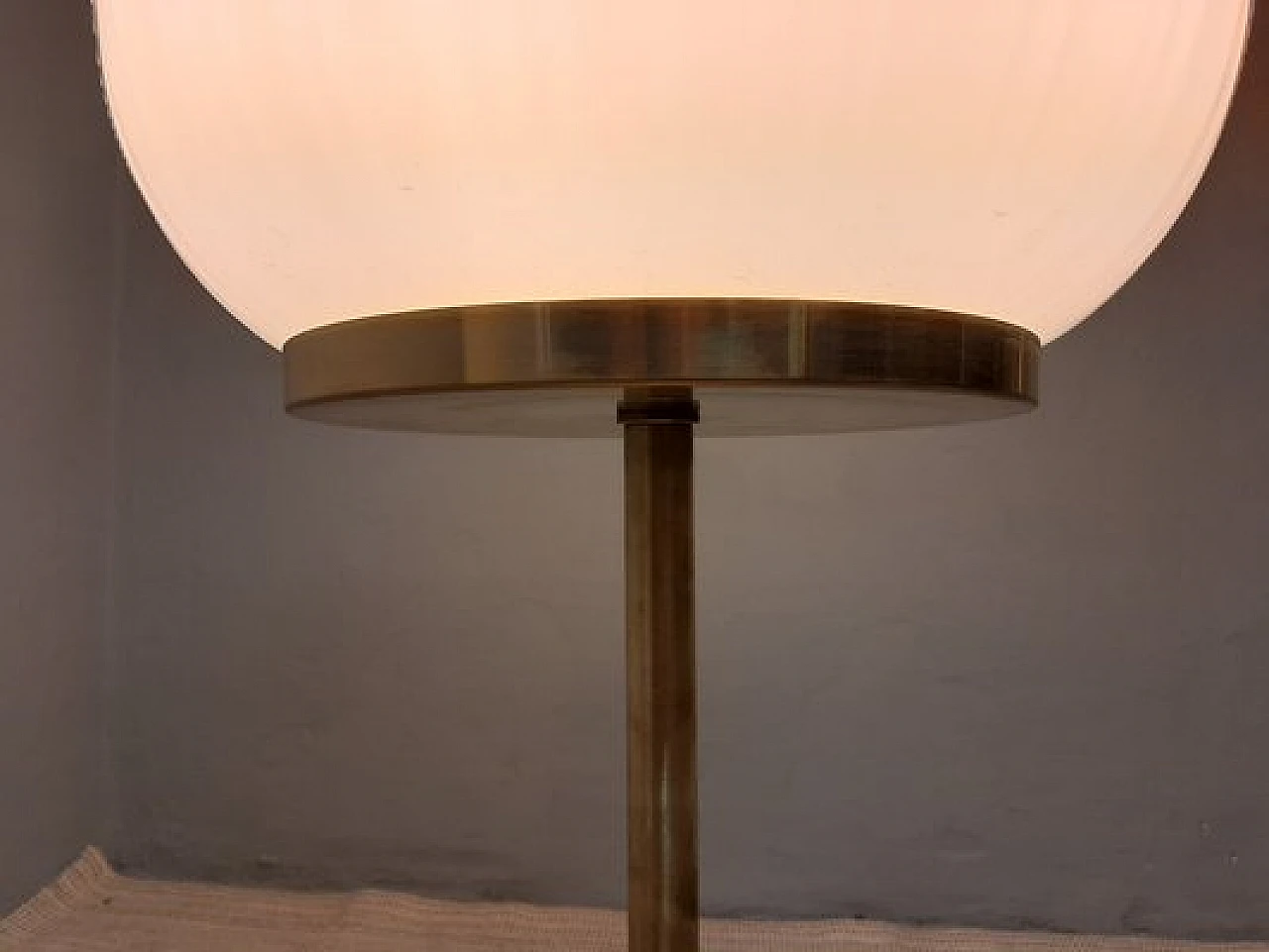 Table lamp with brass stem and satin glass lampshade, 2000s 13