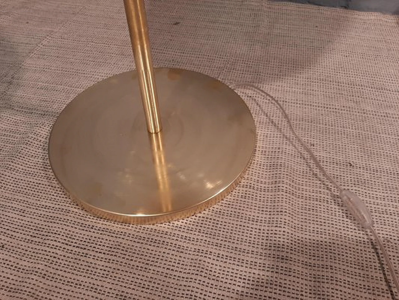 Table lamp with brass stem and satin glass lampshade, 2000s 15