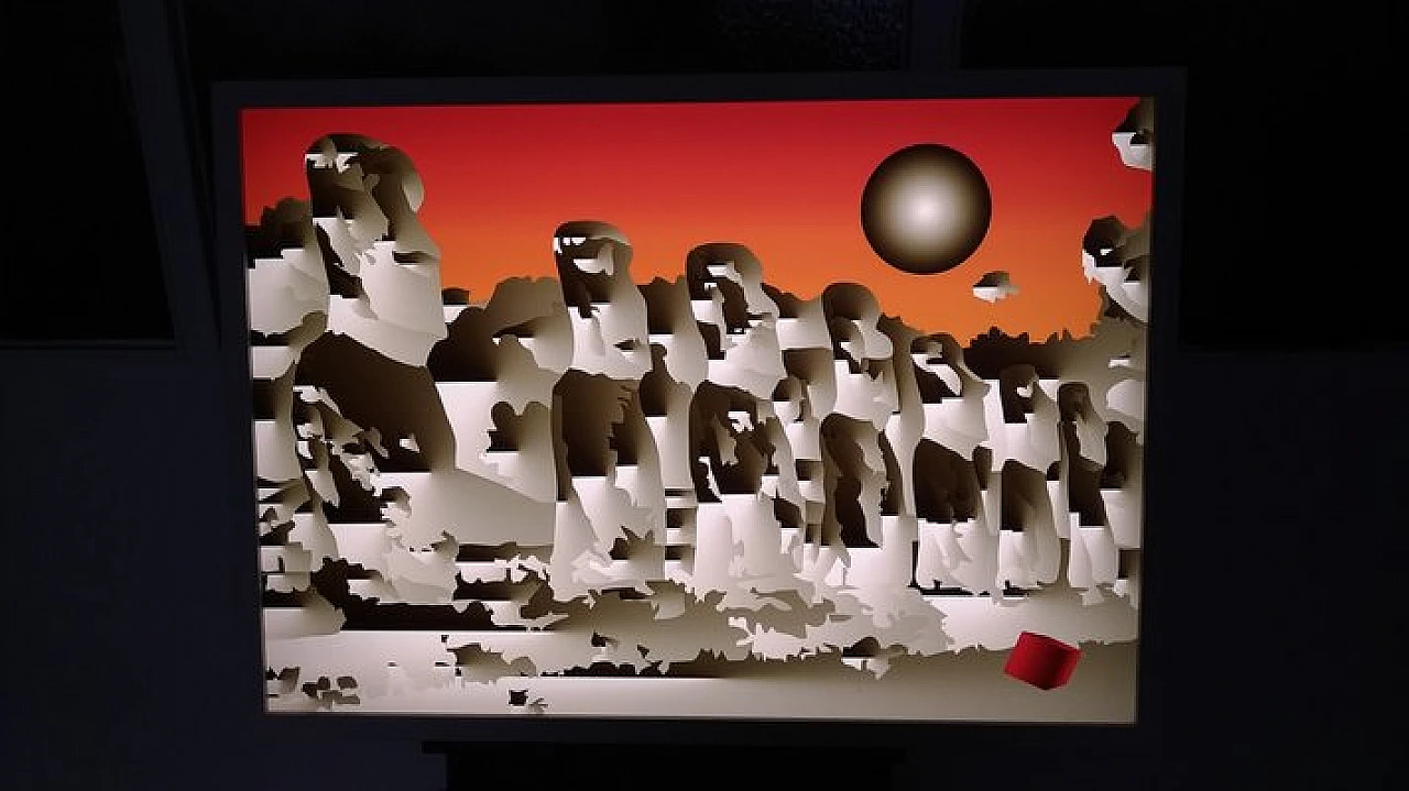 Acrylic glass led applique with landscape, 2000s 1